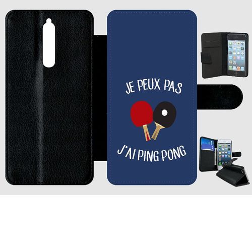 Etui A Rabat - Je Peux Pas J Ai Ping Pong Fond Bleu - Compatible Avec Nokia 8 - Plastique - Bord Noir