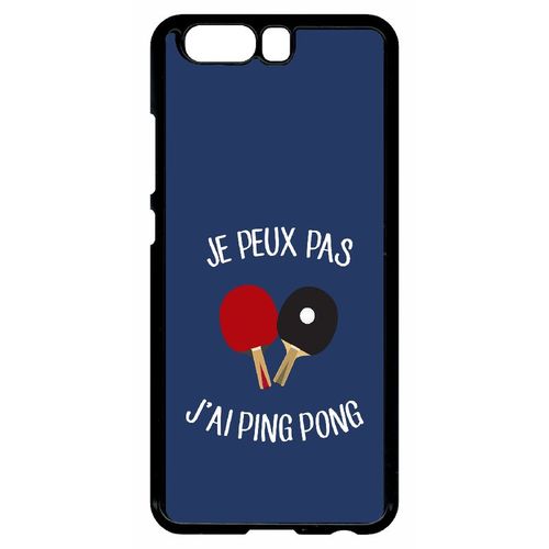 Coque Pour Smartphone - Je Peux Pas J Ai Ping Pong Fond Bleu - Compatible Avec Huawei Ascend P10 - Plastique - Bord Noir