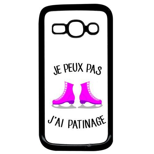 Coque Pour Smartphone - Je Peux Pas J Ai Patinage Patins A Glace Fond Blanc - Compatible Avec Samsung Galaxy Ace 3 - Plastique - Bord Noir