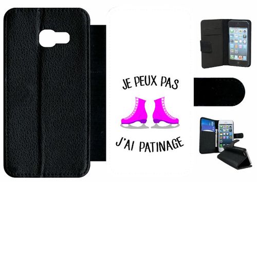 Etui À Rabat Galaxy A3 (2017) - Je Peux Pas J Ai Patinage Patins A Glace Fond Blanc - Simili-Cuir - Noir