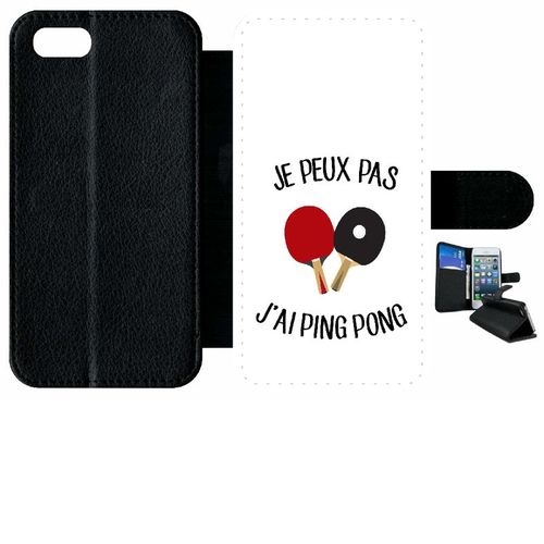 Etui A Rabat - Je Peux Pas J Ai Ping Pong Fond Blanc - Compatible Avec Apple Iphone 7 - Plastique - Bord Noir