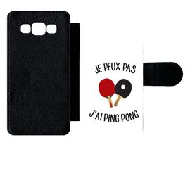 Etui À Rabat Galaxy A5 (2015) - Je Peux Pas J Ai Ping Pong Fond Blanc - Simili-Cuir - Noir