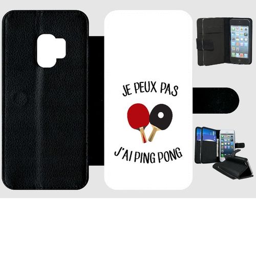 Etui A Rabat - Je Peux Pas J Ai Ping Pong Fond Blanc - Compatible Avec Samsung Galaxy S9 - Simili-Cuir - Bord Noir