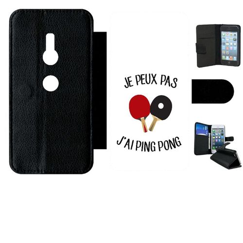 Etui A Rabat - Je Peux Pas J Ai Ping Pong Fond Blanc - Compatible Avec Sony Xperia Xz2 - Simili-Cuir - Bord Noir