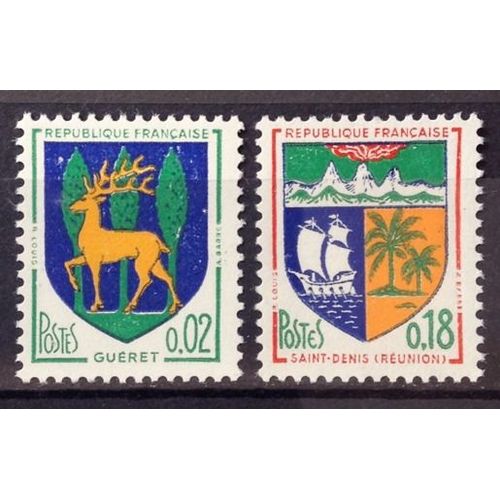 Armoiries De Villes - Blason - Guéret 0,02 (N° 1351b) + Armoiries De Villes - Blason - Saint-Denis Réunion 0,18 (N° 1354a) Neufs** Luxe (= Sans Trace De Charnière) - France Année 1962 - N22377