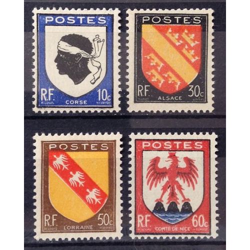 Série Armoiries De Provinces / Blasons 1946 - N° 755 Corse + 756 Alsace + 757 Lorraine + 758 Nice Neufs** Luxe (= Sans Trace De Charnière) - France Année 1946 - N22374