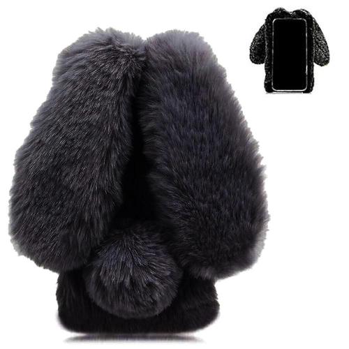 Étui Pour Lg G6 Fit Étui De Téléphone En Peluche Automne Et Hiver Oreilles Mignonnes De Lapin En Peluche - Noir