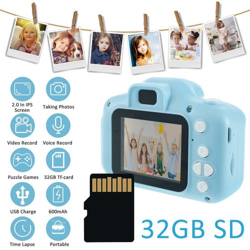 Carte SD 32 Go pour appareil photo pour enfants - Bleu - Carte mémoire 32 Go