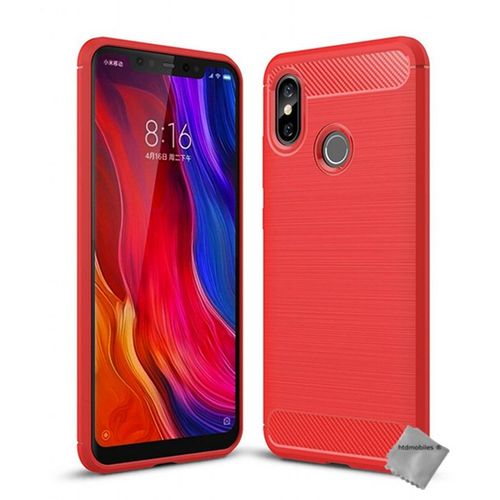Housse Etui Coque Silicone Gel Carbone Pour Xiaomi Mi 8 + Film Ecran - Rouge