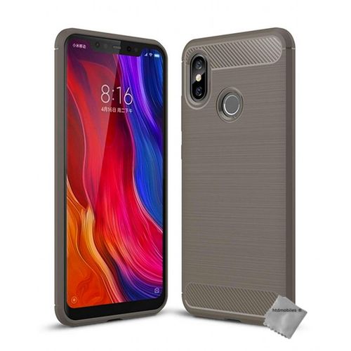 Housse Etui Coque Silicone Gel Carbone Pour Xiaomi Mi 8 + Verre Trempe - Gris