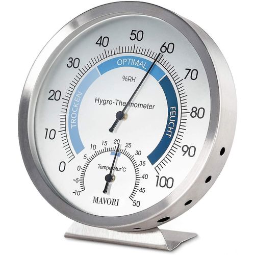 Thermomètre hygromètre analogique d'intérieur ¿ Humidimètre en acier inoxydable de qualité supérieure ¿