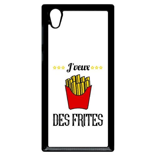 Coque Pour Smartphone - J Veux Des Frites Fond Blanc - Compatible Avec Sony Xperia L1 - Plastique - Bord Noir