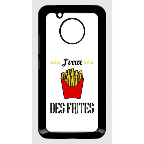 Coque Pour Smartphone - J Veux Des Frites Fond Blanc - Compatible Avec Motorola Moto G5 - Plastique - Bord Noir