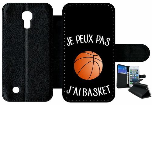 Etui À Rabat Samsung I9190 Galaxy S4 Mini - Je Peux Pas J Ai Basket Fond Noir - Simili-Cuir - Noir