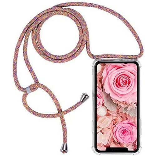 Coque Compatible Pour Huawei P Smart Plus 2018 Avec Cordon De Collier Réglable Lanyard Design Silicone Transparente Antichoc Tpu Étui Anti Choc Bumper Case Cover One Piece Housse - Rose A