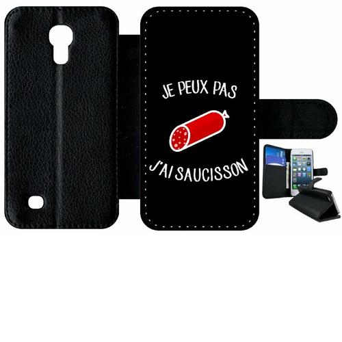 Etui À Rabat Samsung I9190 Galaxy S4 Mini - Je Peux Pas J Ai Saucissson Fond Noir - Simili-Cuir - Noir