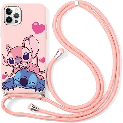 Coque Pour Apple Iphone 15 Plus 6,7"" Avec Cordon, Étui En Motif Stitch Mignon Souple Coque Avec Cordon Tour De Cou Lanière Réglable Silicone Cover Pour Iphone 15 Plus, 05