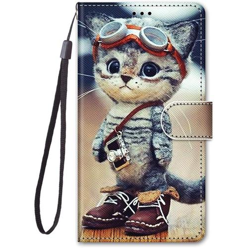 Cuir Coque Pour Samsung Galaxy S21 5g Antichoc Avec Support Clapet Design Silicone Animal Motif Drole Etui Bumper 360 Kickstand Case Cover Housse Fille Femme Homme Portefeuille - Chat