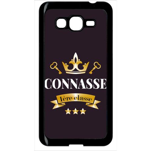 Coque Pour Smartphone - Connasse 1er Classe Violet Fonc - Compatible Avec Samsung Galaxy Grand Prime - Plastique - Bord Noir