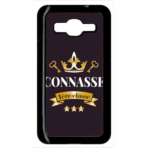 Coque Pour Smartphone - Connasse 1er Classe Violet Fonc - Compatible Avec Samsung Galaxy Core Prime - Plastique - Bord Noir