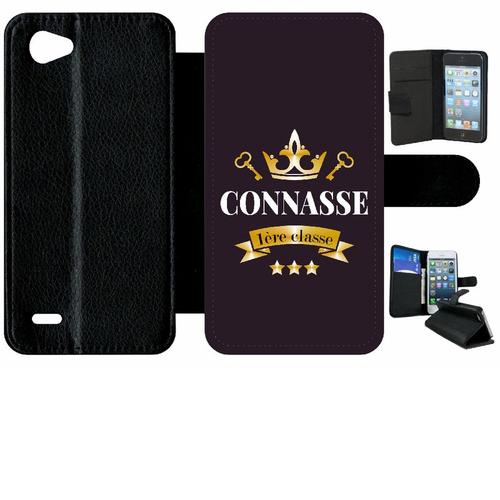 Etui A Rabat - Connasse 1er Classe Violet Fonc - Compatible Avec Lg Q6 - Simili-Cuir - Bord Noir