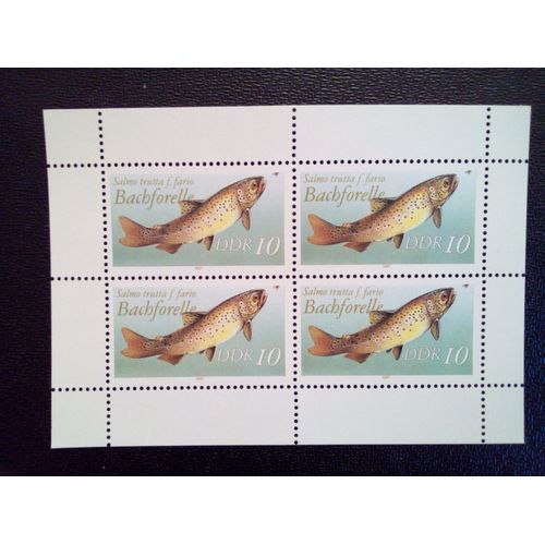 Timbre Allemagne -Rda - Ddr Yt Bl 2716 Truite Brune (Salmo Trutta Pour Le Fario) 1987