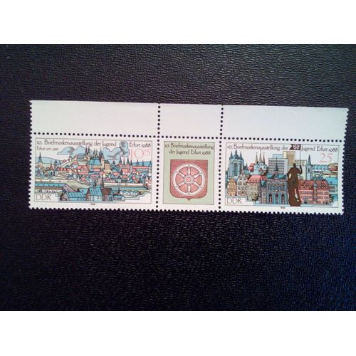 Timbre Allemagne -Rda - Ddr Yt 2788a Exposition Philatélique De La Jeunesse, Erfurt Et La Ville De Karl Marx 1988