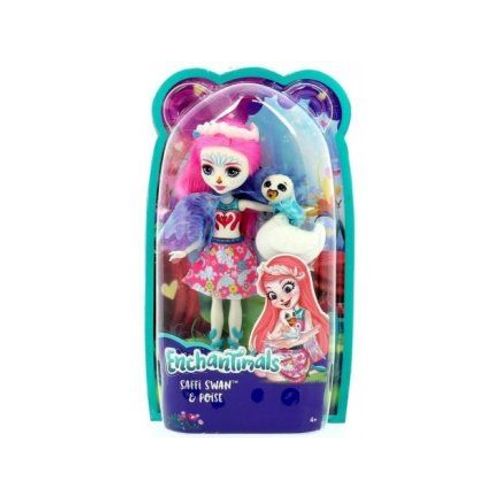 Coffret Enchantimals Poupee Saffi Swan + Cygne Poise - Figurine 15cm Avec Animal - Mini-Poupee
