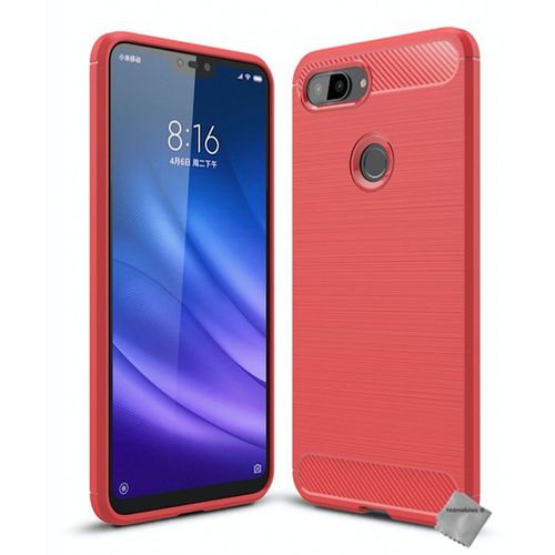 Housse Etui Coque Silicone Gel Carbone Pour Xiaomi Mi 8 Lite + Film Ecran - Rouge