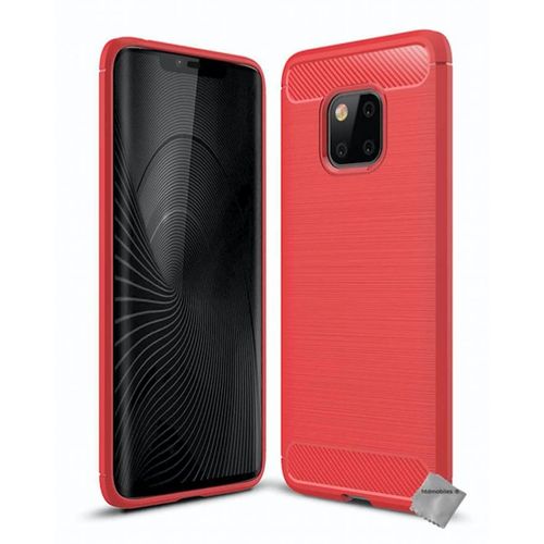 Housse Etui Coque Silicone Gel Carbone Pour Huawei Mate 20 Pro + Film Ecran - Rouge