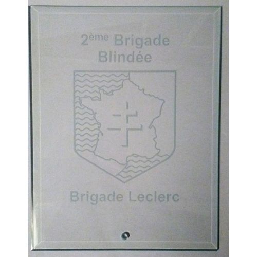 Insigne De La 2bb Brigade Blindé Plaque En Verre Et Son Support En Bois