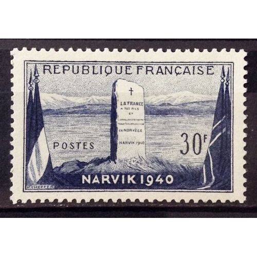 Bataille De Narvik En 1940 - 12ème Anniversaire - 30f Bleu-Violet (Très Joli N° 922) Neuf* - France Année 1952 - N22531