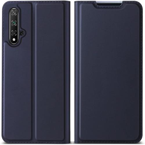 Coque Pour Huawei Nova 5t / Honor 20, Étui À Rabat Pour Huawei Nova 5t / Honor 20, Antichoc Magnétique Housse En Pu Cover Étui Avec Slots De Carte, Bleu