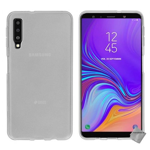 Housse Etui Coque Pochette Silicone Gel Fine Pour Samsung Galaxy A7 (2018) + Verre Trempe - Blanc Transparent