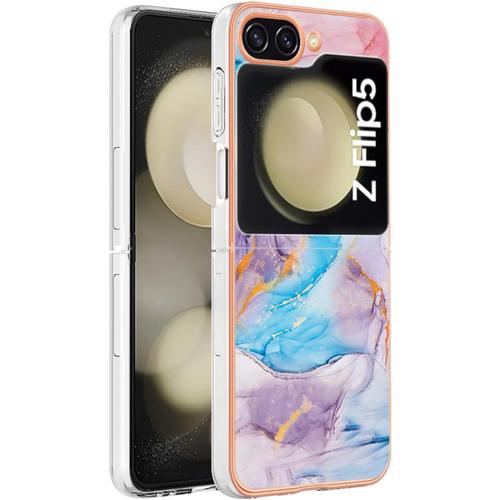 Coque Pour Samsung Galaxy Z Flip 5 5g / Samsung Z Flip 5 5g Case Étui Avec Motif En Marbre Coloré Doré - Housse Protection Antichoc Pour Dames Fille - 1