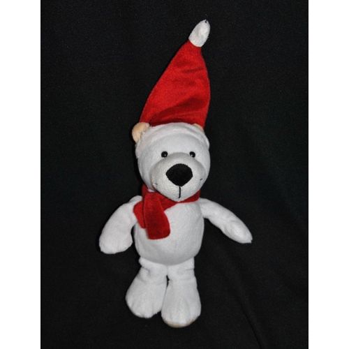 Doudou Peluche Ours Blanc Rouge Kinder Ferrero Pere Noel 24 Cm