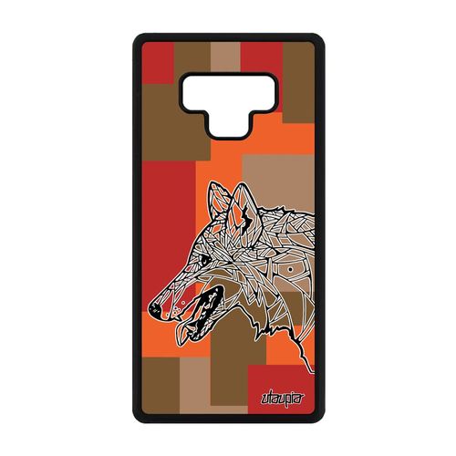 Coque Samsung Note 9 Silicone Loup Husky Marron Carré Dessin Azteque 4g A Samsung Galaxy Note 9