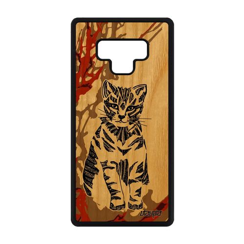 Coque En Bois Silicone Chat Samsung Note 9 Tribal Tigré Mignon Art Marron Samsung Galaxy Note 9