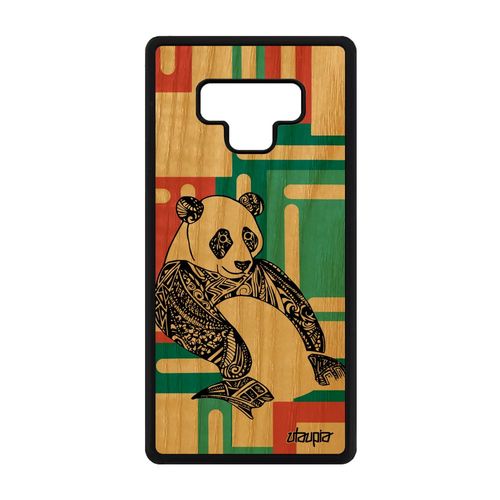 Coque Bois Pour Samsung Galaxy Note 9 Silicone Panda Portable Carré Dessin Vert