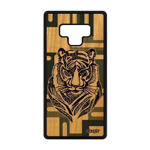 Coque Tigre Samsung Galaxy Note 9 Bois Silicone Dessin Tribal Cubique Gris Tpu A