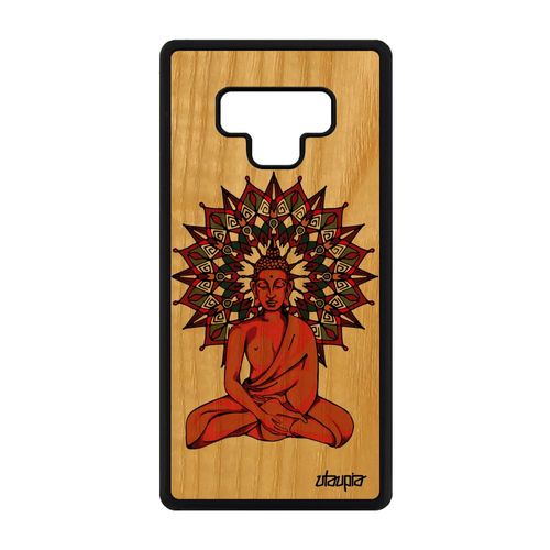Coque Bouddha Samsung Galaxy Note 9 En Bois Silicone Yoga Marron Hindou Etui 4g