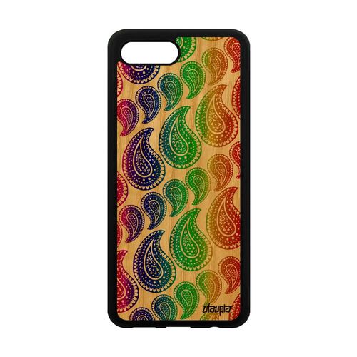 Coque Pour Honor 10 En Vrai Bois Silicone Motif Cachemire De Protection Vert Gay