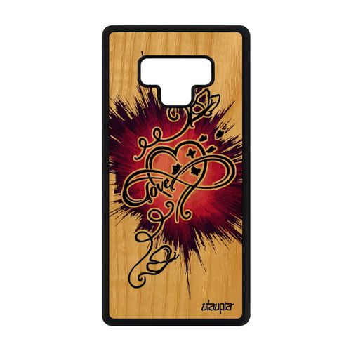Coque Bois Silicone Galaxy Note 9 Infini Love Fantaisie Coeur Amour Rose Samsung Galaxy Note 9