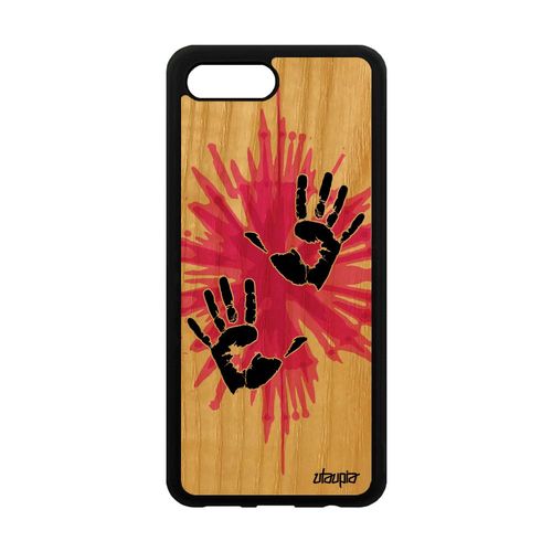 Coque Honor 10 Bois Naturel Silicone Main Case Rose Deux Dessin Trace De Coloré