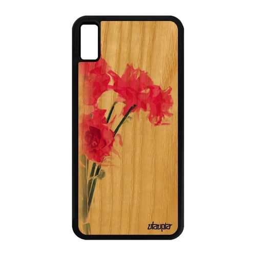 Coque Iphone Xs Max Bois Silicone Bouquet De Fleurs Case 4g Rose Antichoc