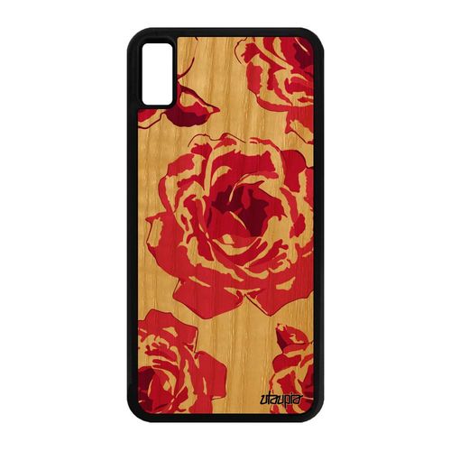 Coque Iphone Xs Max En Bois Silicone Rose Fleur Romantique Rose Amour Love