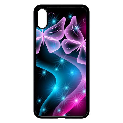 Coque Pour Smartphone - Papillons Roses - Compatible Avec Apple Iphone Xs Max - Plastique - Bord Noir