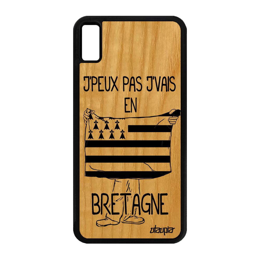 Coque Silicone Iphone Xs Max En Bois J'peux Pas J'vais En Bretagne Bumper