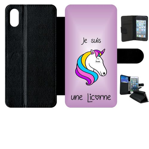 Etui A Rabat - Je Suis Une Licorne Fond Violet - Compatible Avec Apple Iphone Xs Max - Simili-Cuir - Bord Noir