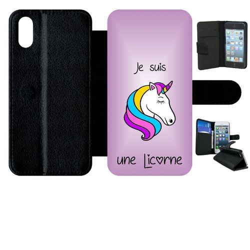 Etui A Rabat - Je Suis Une Licorne Fond Violet - Compatible Avec Apple Iphone Xs - Plastique - Bord Noir